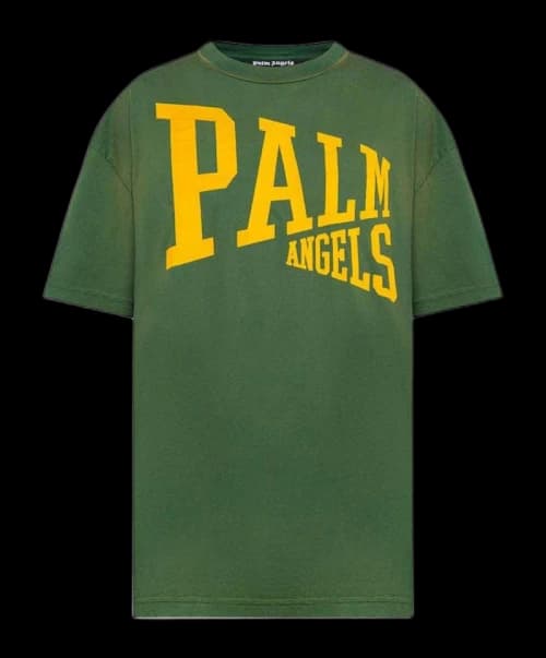 Palm Angels Vintage Look College Logo T-Shirt Green/Yellow