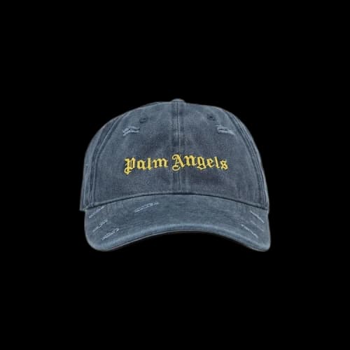 Palm Angels Ripped Logo Cap 'Navy Blue/Yellow'