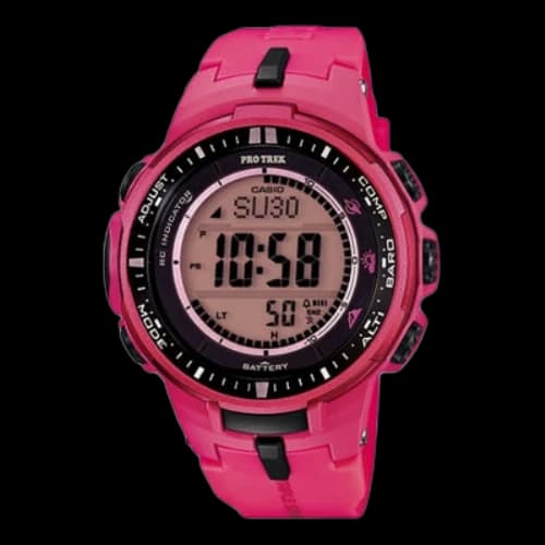 CASIO Protrek Series 100 Meter Waterproof Date Display Quartz Watch Pink Red Resin Strap Mens