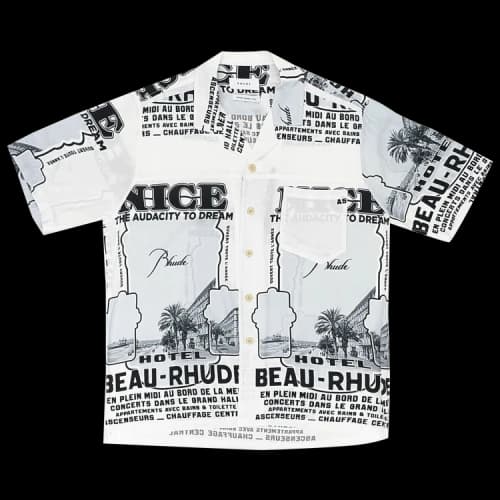 Rhude Hotel Beau-Rhude Short-Sleeve Shirt 'White/Black'