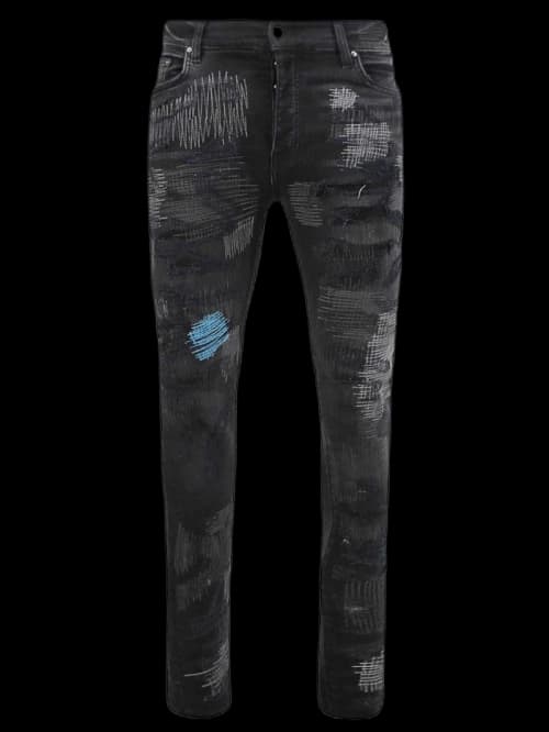 AMIRI All Over Repair Aged Jeans Black