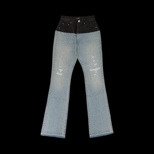 Amiri Bootleg Leather Straight Fit Jeans 'Sky Indigo/Black'