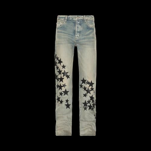 Amiri Leather Star Straight Jeans 'Clay/Indigo'