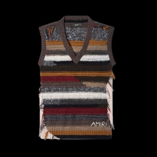 Amiri Distressed Wool Blend V Neck Knit Vest 'Brown'