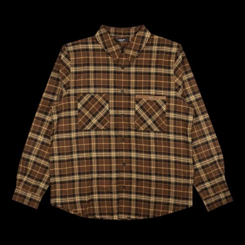 Amiri Leather Logo Flannel Button Down Shirt 'Brown'