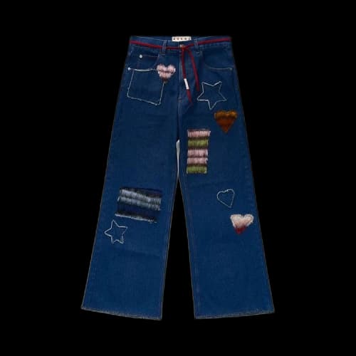 Marni Flared Mohair Patch Denim 'Ocean'