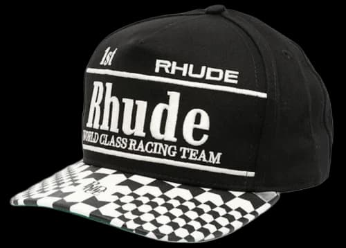 Rhude Finishline Snapback Hat Black/White