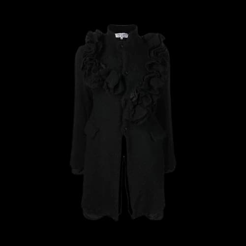 Comme des Garçons Asymmetrical Ruffled Flower Lapel Heavy Wool Coat 'Black'