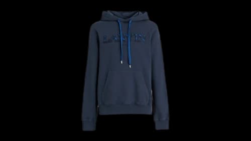 Lanvin Logo Embroidered Drawstring Hoodie Navy/Blue