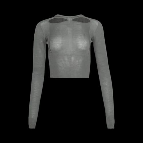 Rick Owens Slashed Long-Sleeve Cropped Sweater 'Washed Indigo'