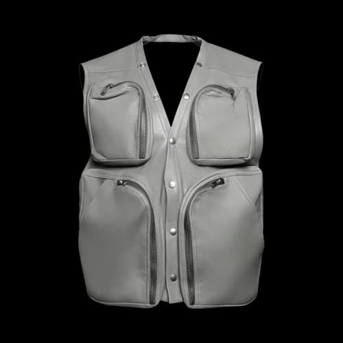Rick Owens Leather Padded Cargo Vest 'Washed Indigo'