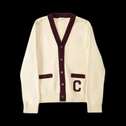 CELINE Cardigan 'Ecru/Burgundy'