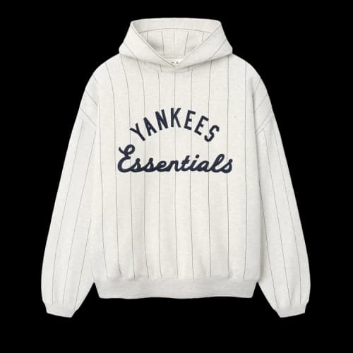 Fear of God Essentials Yankees Sport Hoodie 'Oatmeal Heather W Dark Sapphire Pinstripes'
