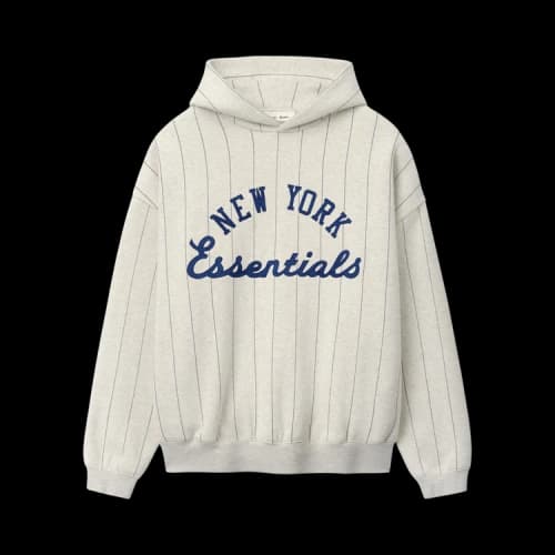 Fear of God Essentials Mets Sport Hoodie 'Oatmeal Heather w/ Dark Sapphire Pinstripes'