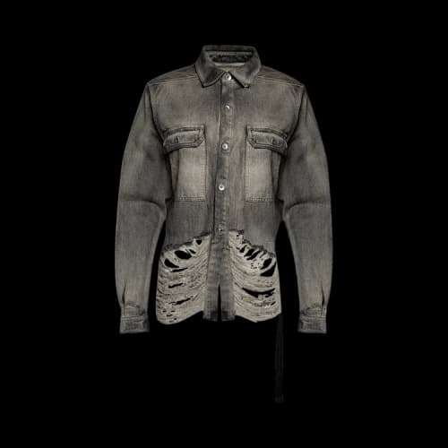 Rick Owens DRKSHDW Cape-Sleeve Cropped Outershirt 'Mineral Fringed'