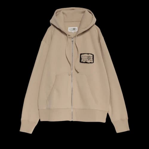 MM6 Maison Margiela Logo Patch Zip Up Hoodie 'Beige'