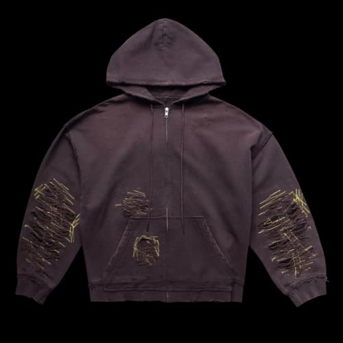 MM6 Maison Margiela Destroyed Zip-Up Hoodie 'Purple'