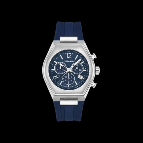 Ferragamo Tonneu Chrono Silicone Watch 'Stainless Steel'