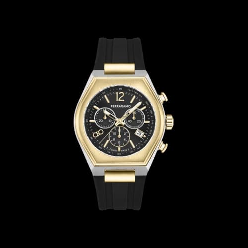 Ferragamo Tonneu Chrono Silicone Watch 'Gold'