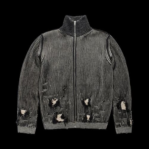 MM6 Maison Margiela Ribbed Bicolor Destroyed Zip Up Sweater 'Black'