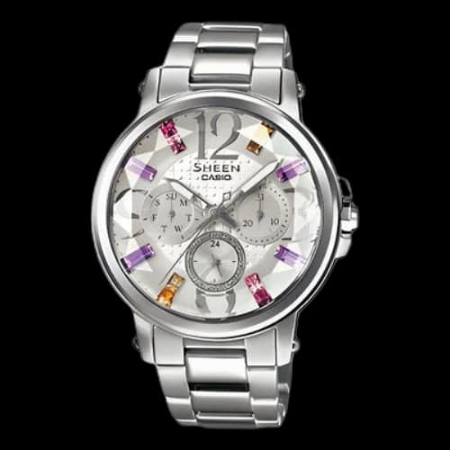 CASIO SHEEN Stylish Waterproof Quartz Movement Stainless Steel Strap Watch 44*38.4*11mm Silver