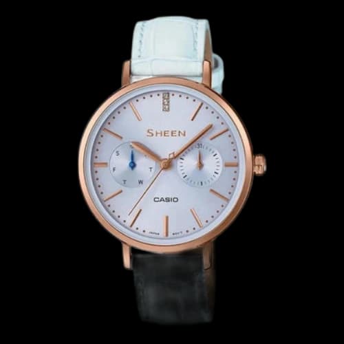 CASIO SHEEN Series Quartz Watch Leather Strap Blue