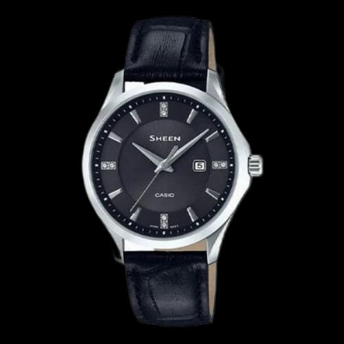 CASIO Waterproof SHEEN Sapphire Crystal Solar Powered Black Analog