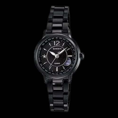 CASIO Sheen Series 50m Waterproof Date Display Solar Power Movement Watch Black Stainless Steel Strap