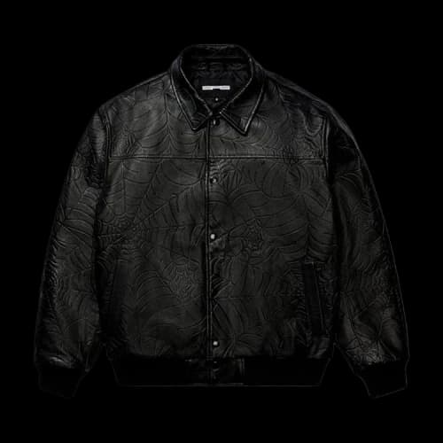 Sp5der Debossed Web Leather Jacket 'Black'