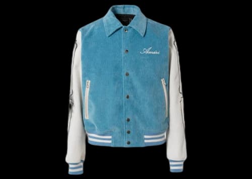 AMIRI Corduroy Bones Varsity Jacket Carolina Blue