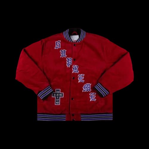 Supreme Old English Corduroy Varsity Jacket 'Red'