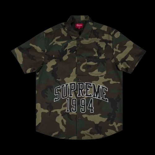Supreme Arc Logo Short-Sleeve Work Shirt 'Woodland Camo'