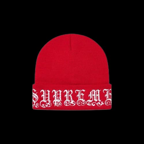 Supreme Old English Rhinestone Beanie 'Red'