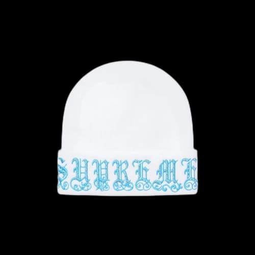 Supreme Old English Rhinestone Beanie 'White'