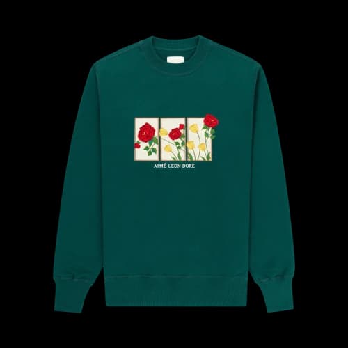Aimé Leon Dore Floral Motif Crewneck Sweatshirt 'Botanical Green'