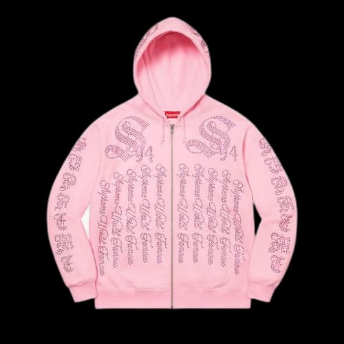 Supreme Rhinestone Zip Up Hooded Sweatshirt 'Light Pink'
