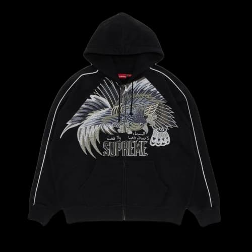Supreme Falcon Raglan Zip Up Hooded Sweatshirt 'Black'