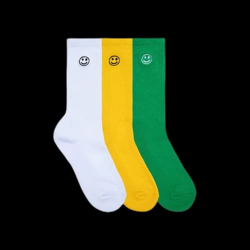 GOLF WANG Smiley Embroidered Socks (3 Pack) 'White/Green/Yellow'