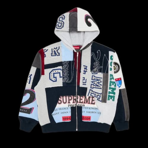Supreme Patchwork Zip Up Hooded Sweatshirt 'Navy'