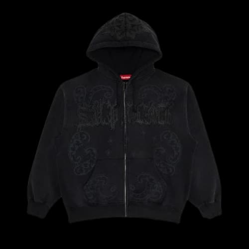 Supreme Leather Appliqué Zip Up Hooded Sweatshirt 'Black'