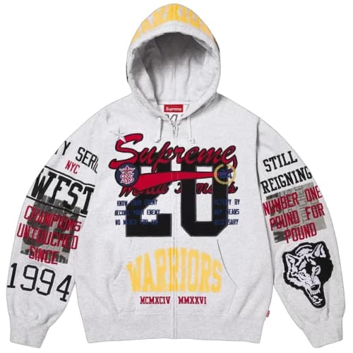 Supreme Warriors Appliqué Zip Up Hooded Sweatshirt 'Ash Grey'
