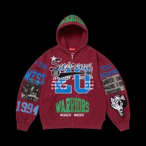 Supreme Warriors Appliqué Zip Up Hooded Sweatshirt 'Cardinal'