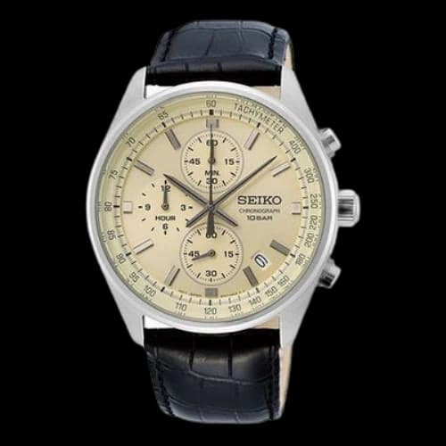 SEIKO Three Eyes Sports Business Belt Watch Beige