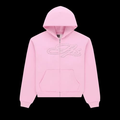 Sp5der Rhinestone Script Zip Hoodie 'Light Pink'