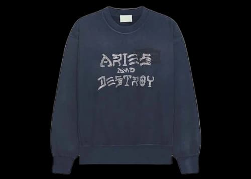 Aries Aged Aries And Destroy Diamante Crewneck Navy