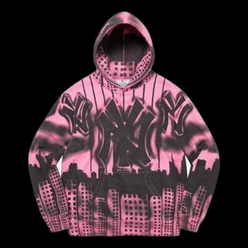 Supreme x New York Yankees Airbrush Hooded Sweatshirt 'Pink Black'