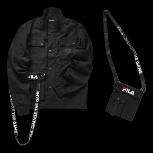 FILA FUSION Sports Functional Multiple Pockets Cargo Stand Collar Woven Jacket Black
