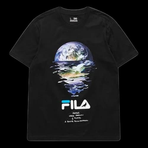 Fila FUSION x staple Crossover Earth Printing Round Neck Short Sleeve Couple Style Black