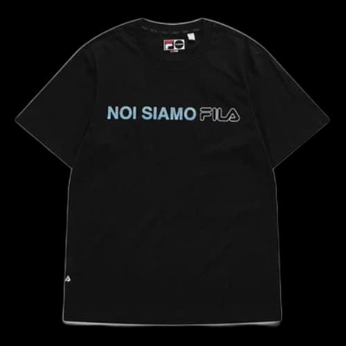 FILA FUSION Alphabet Logo Printing Round Neck Short Sleeve Black T-Shirt