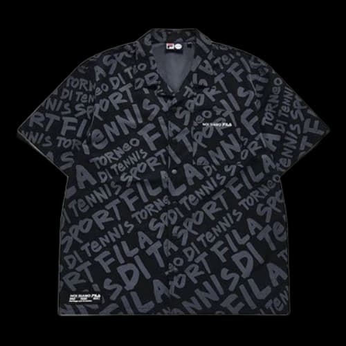 FILA FUSION Casual Breathable Loose Woven Short Sleeve Shirt Black Gray